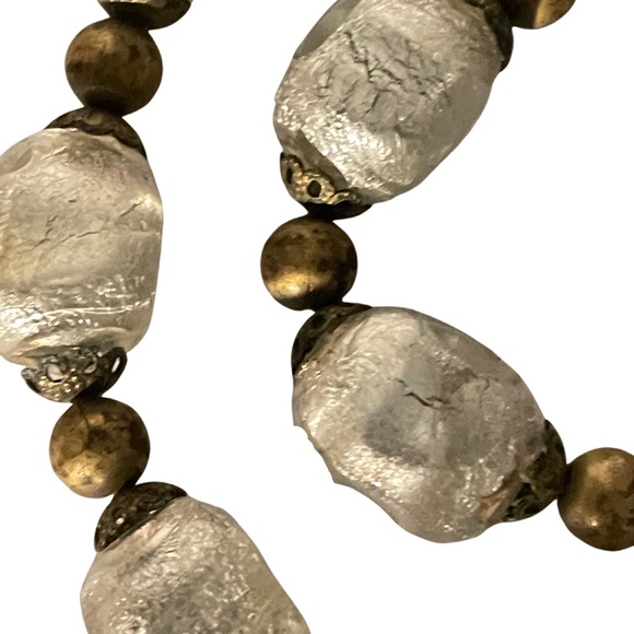 Antique Venetian  Art Glass Silver Foiled Bead Necklace Art Deco Art Nouveau - Picture 3 of 5